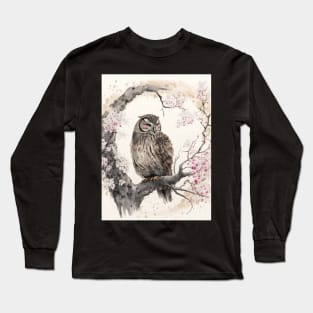 Owl Among Cherry Blossoms Long Sleeve T-Shirt